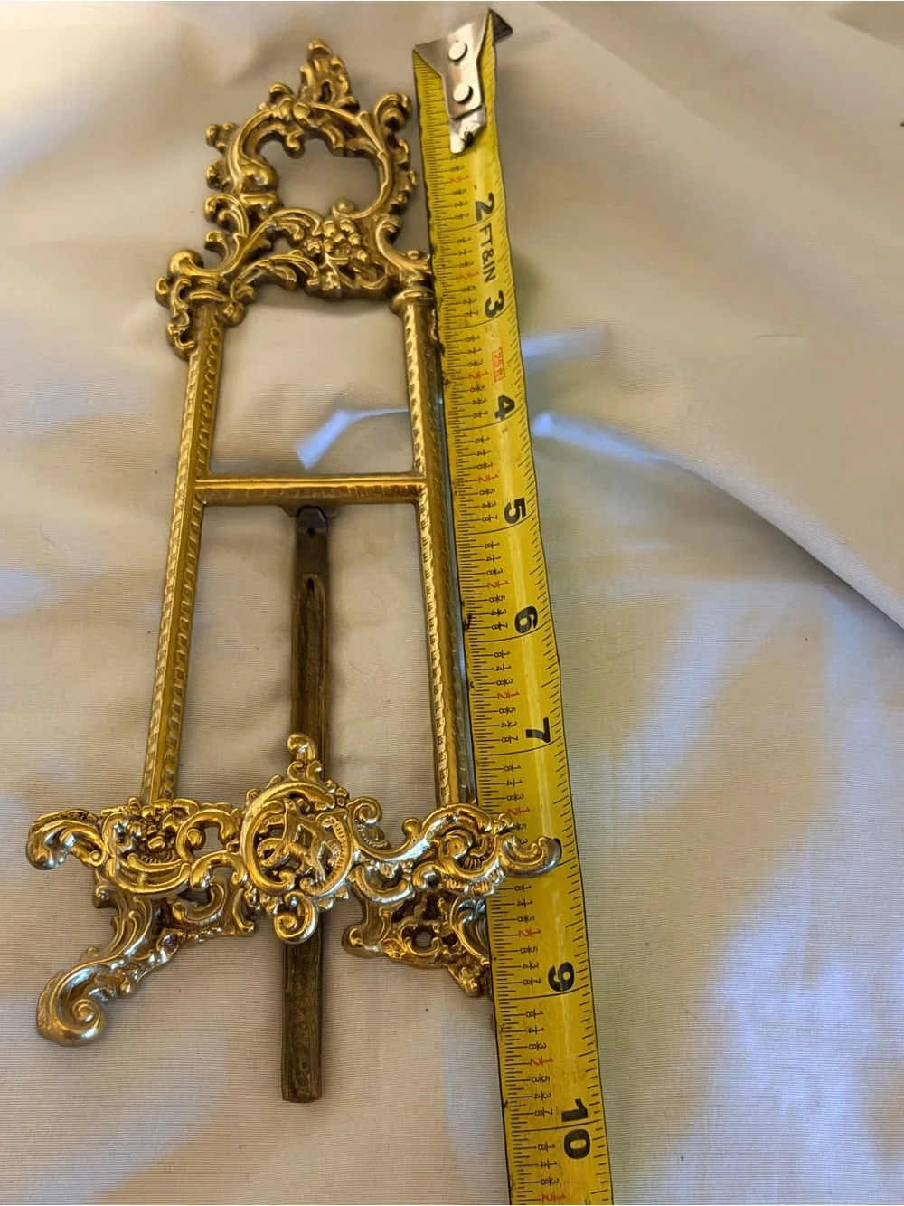 Vintage Ornate Brass Easel Display Stand | Gold Tone Victorian Cottage Decor 9.5